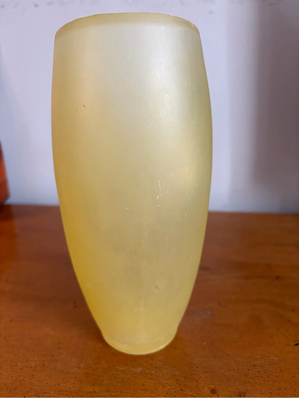 Vintage Hen-Feathers Frosted Yellow Resin Sea Glass Vase 8.5